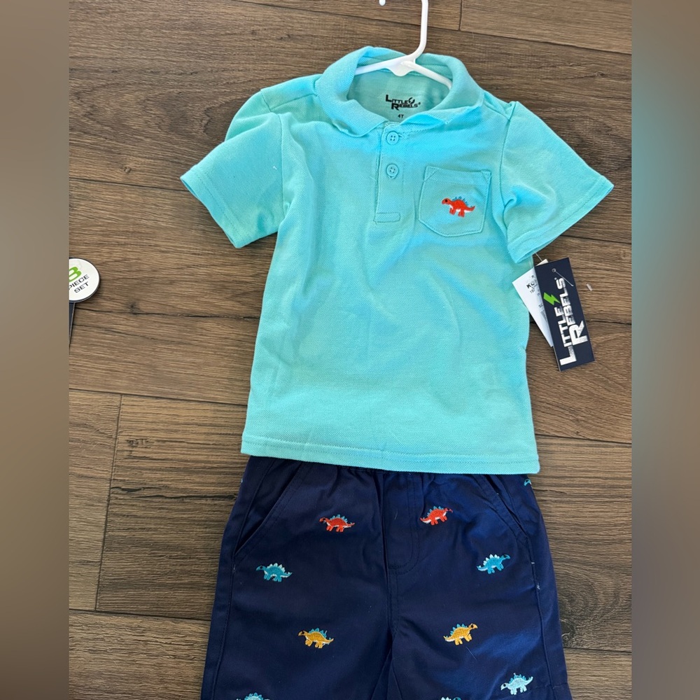 NWT Embroidered Polo & Dino Short Set